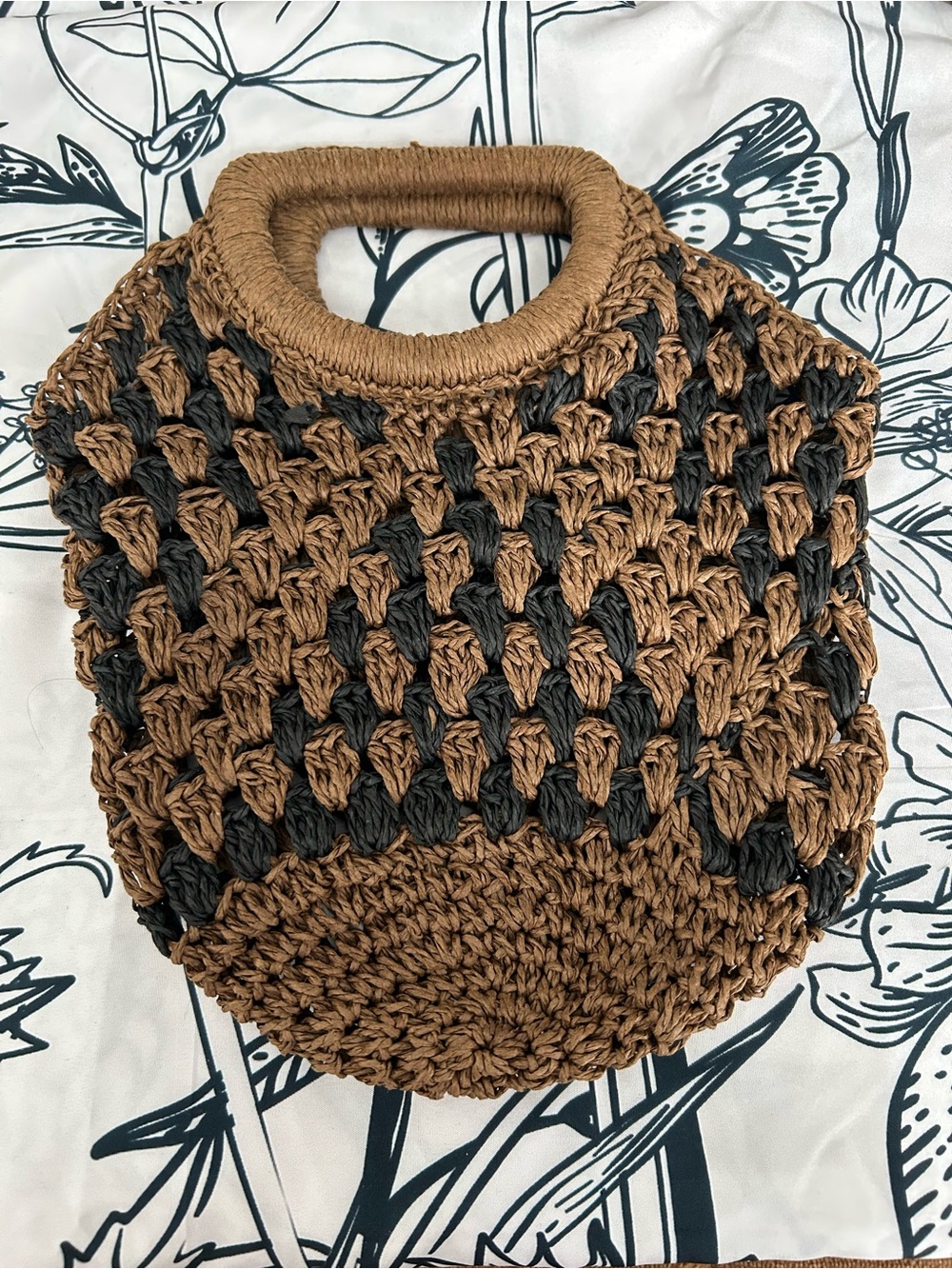 Forever 21 Brown & Black Crochet Tote with Round Handles